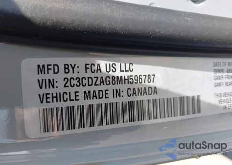 2021 Dodge Challenger Sxt из США, поврежденный, VIN 2C3CDZAG8MH596787